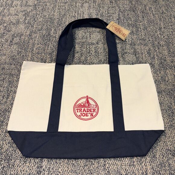 Trader Joe'S Handbags - Trader Joe's Large Navy Blue Canvas Cotton Tote Bag Reusable Brand New with Tag